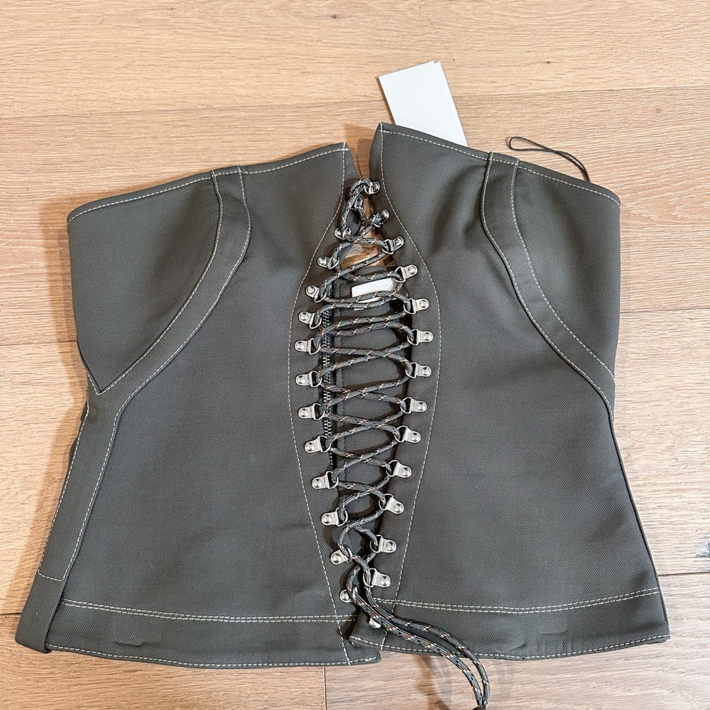 Dion Lee Olive Green Lace-Up Crop Top